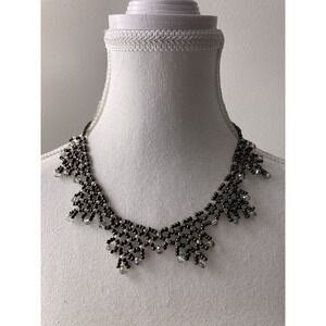 Smoky Gray Beaded Collar Necklace AB Fringe Bib Statement Whimsical India